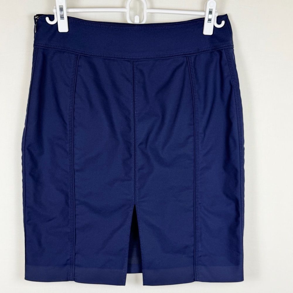 White House Black Market Perfect Form Navy Pencil Skirt Size 6 Stretch Fit Slit - Picture 2 of 11
